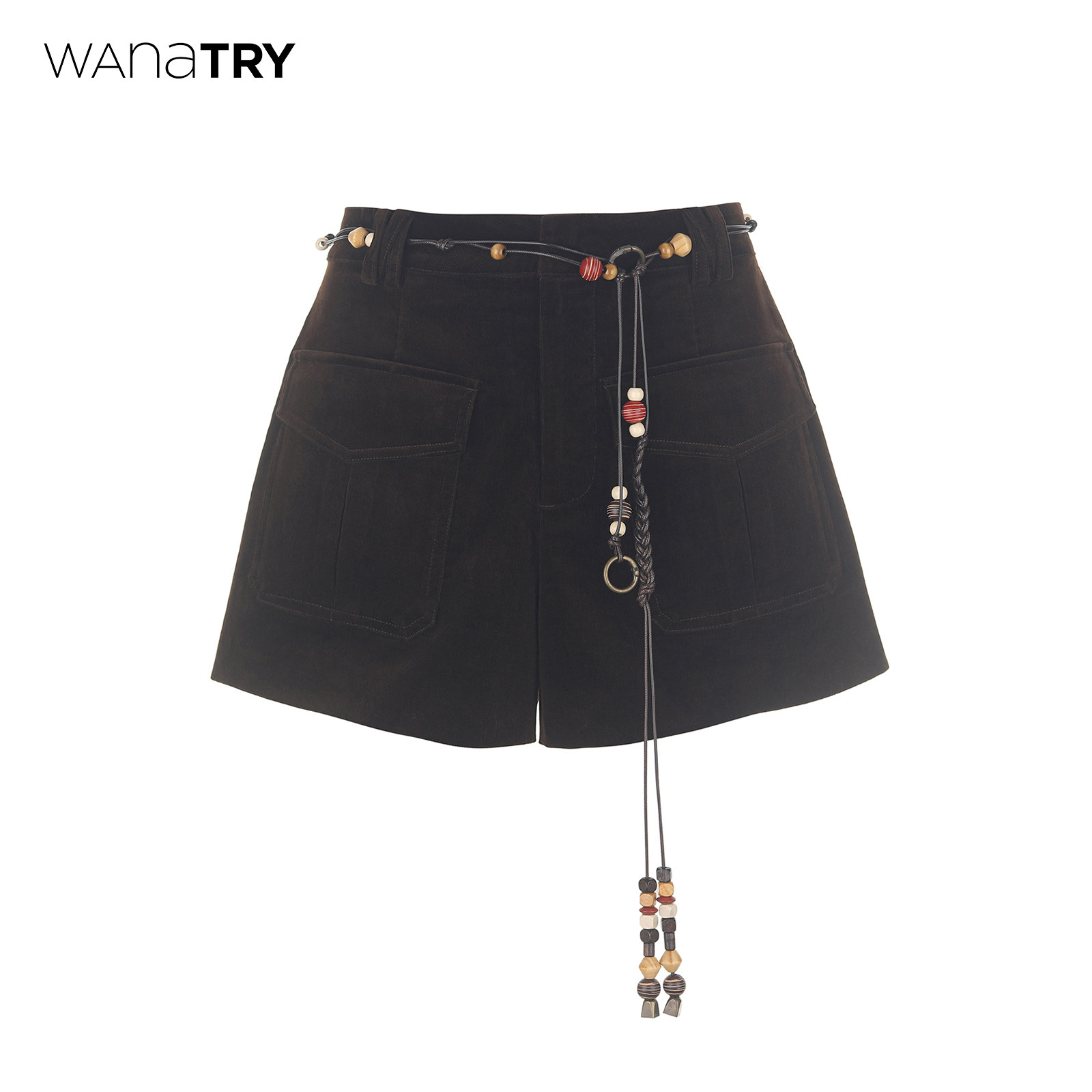 wana try双口袋灯芯绒含腰链短裤26春季新品咖色复古百搭短裤女,女装/女士精品,短裤,淘宝优惠券,粉丝福利购,淘宝优惠卷