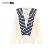 2025秋新品 wana try100%棉趣味狗狗刺绣含披肩长袖 米白百搭T恤女