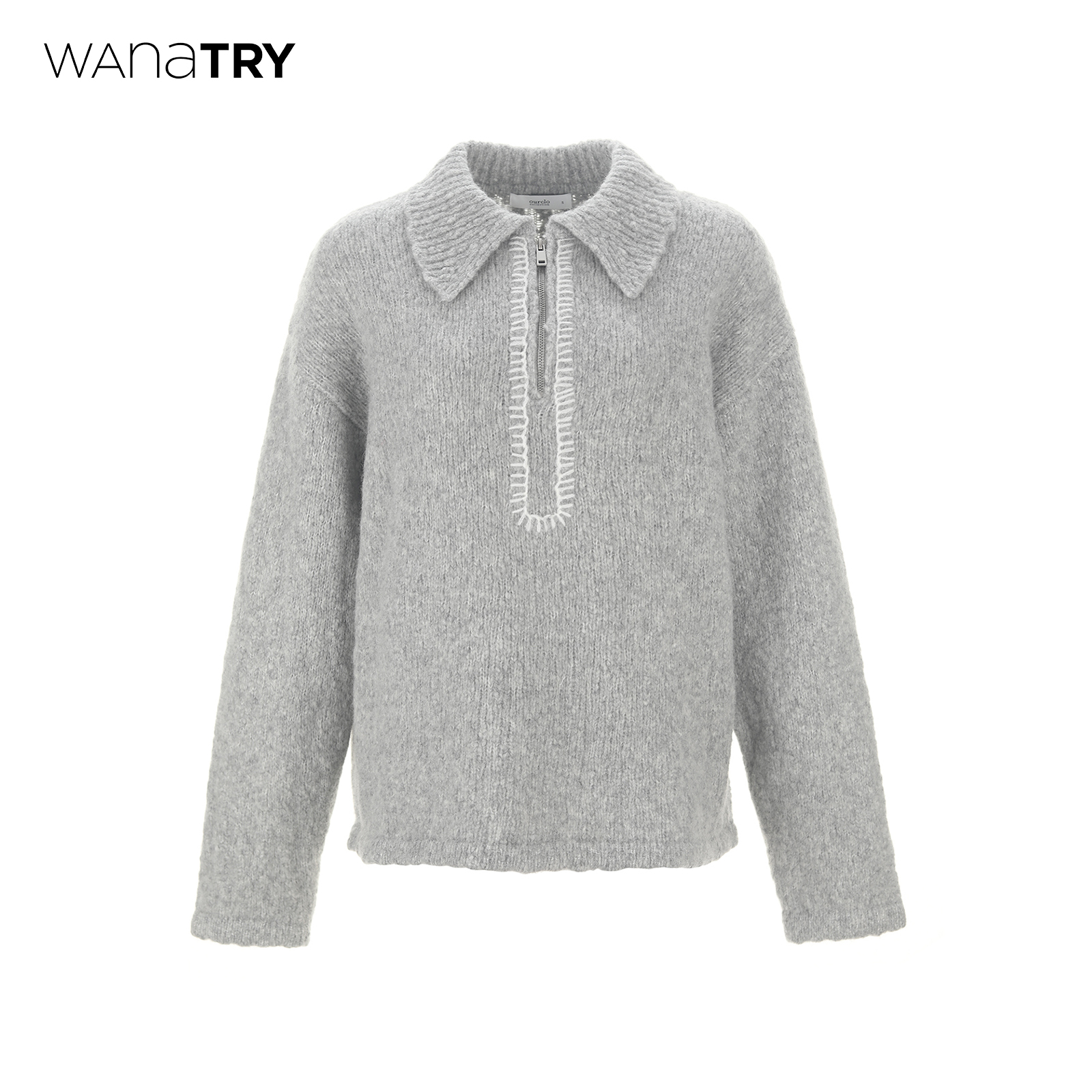 wanatry羊毛半拉链学院风针织衫