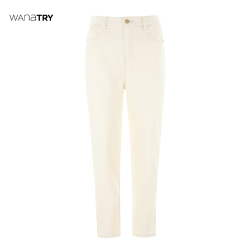 wanatry奶白色弹力柔软牛仔长裤