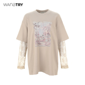 新款 wana try甜酷风假两件百搭T恤2025夏季 蕾丝拼接复古休闲上衣