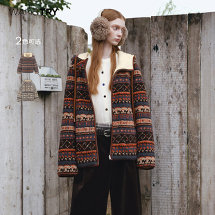 wana 复古上衣 try超轻90绒白鸭绒双面游牧风连帽羽绒外套25冬新品