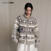 wana 灰咖色休闲外套女 新品 try100%绵羊毛复古厚实针织开衫 25秋季