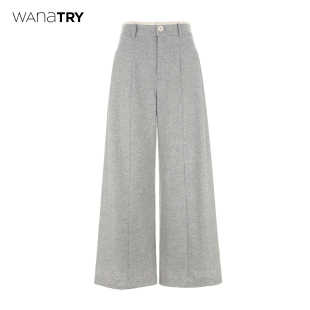 休闲百搭显瘦直筒长裤 秋季 try羊毛韩系简约休闲阔腿裤 wana
