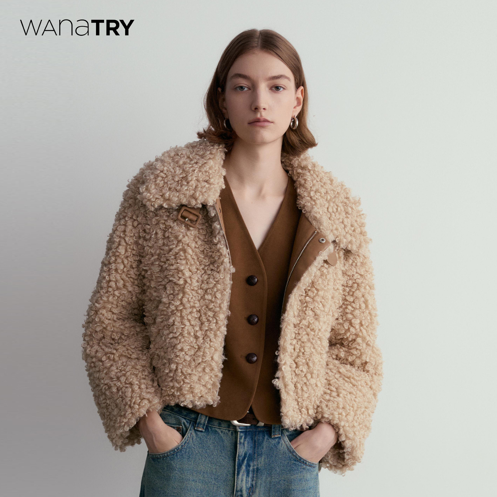 wanatry圈圈毛韩系夹羽绒外套女