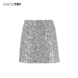wana 灰色高级感休闲半裙女 try粗花呢精致重工亮片半裙26春新品