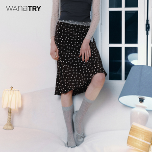 咖色休闲时髦半裙女 新品 wana try复古波点松紧腰A字裙2026春季