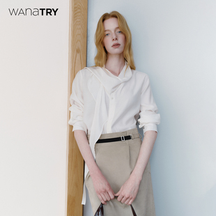 wana try桑蚕丝醋酸飘带多种系法衬衫春夏新品奶白韩系简约上衣女