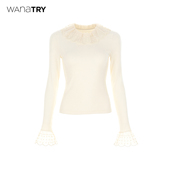 wana 米白色韩系百搭上衣女 try刺绣花边领口宫廷感打底衫 25秋新品