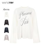 try龟裂纹字母宽袖 印花长袖 T恤25秋季 wana 新品 休闲百搭显瘦上衣