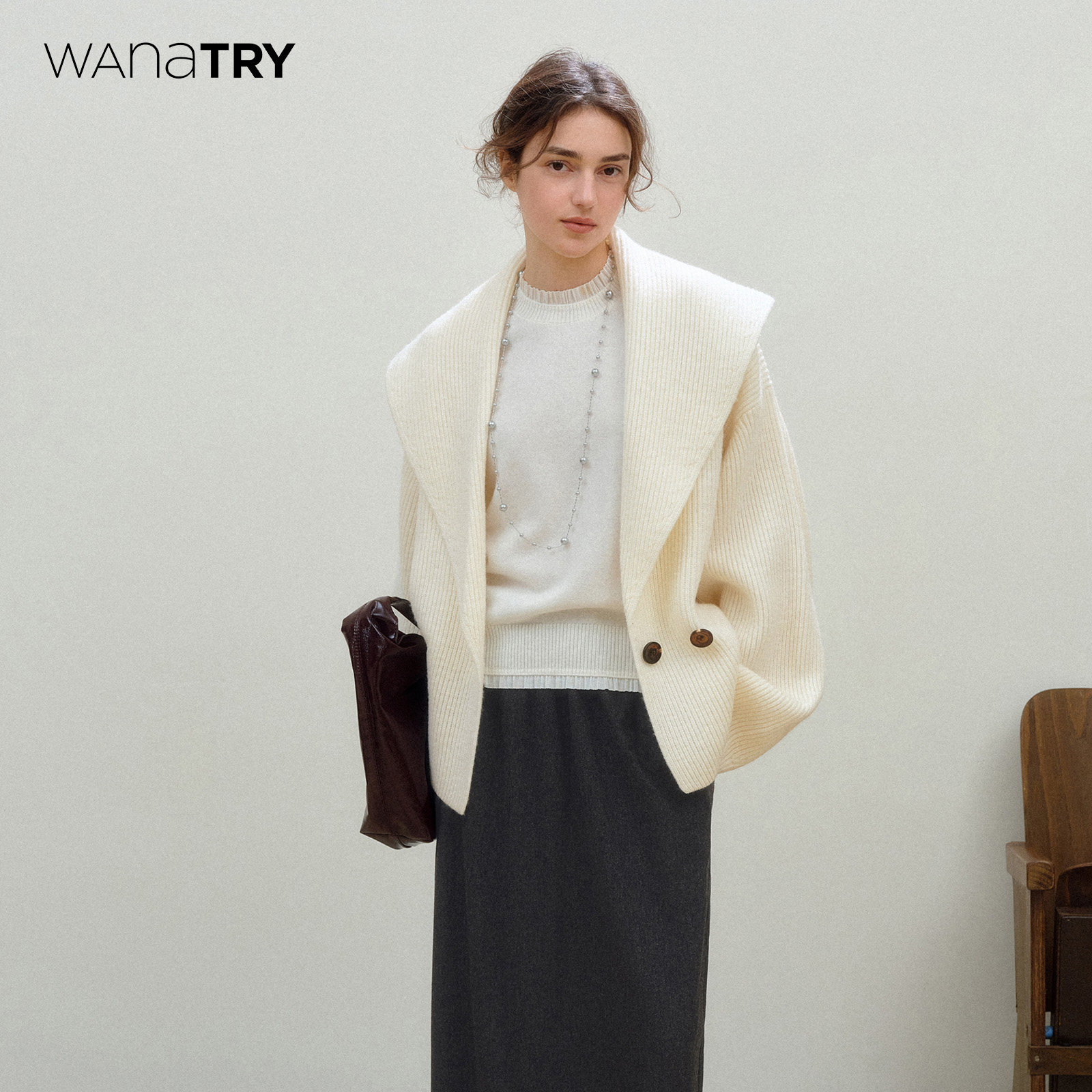 wana try100%羊毛老钱感针织外套2025秋冬新品奶白色简约温婉上衣,女装/女士精品,毛针织衫,淘宝优惠券,粉丝福利购,淘宝优惠卷