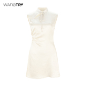 try醋酸杏色新中式 国风修身 连衣裙夏季 wana 新款 气质高级感裙子女