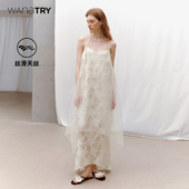 新品 wana try白露杏飘渺仙气吊带连衣裙2025夏季 优雅气质吊带裙女