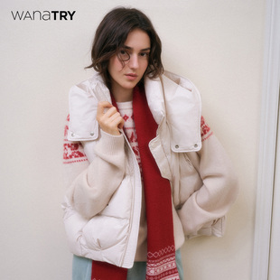 wana try超轻90绒白鸭绒连帽羽绒马甲25冬新品米色简约韩系上衣女