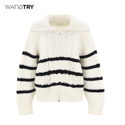 wanatry白色文艺厚开衫毛衣