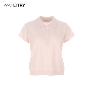 新品 2025秋季 樱花粉简约休闲上衣 try100%羊毛超软糯针织短袖 wana