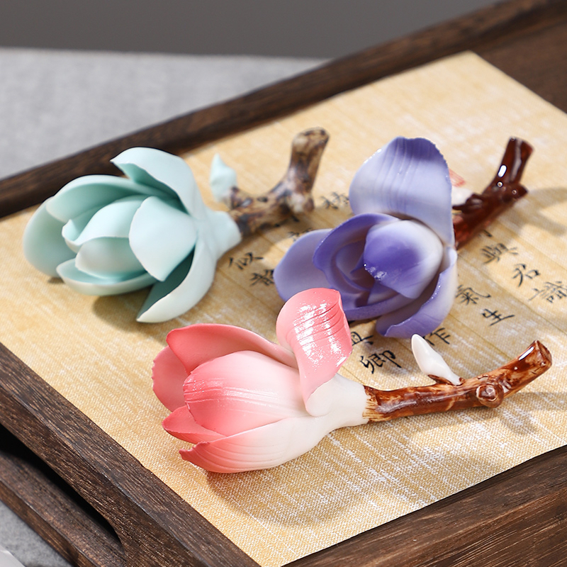 玉兰花笔架陶瓷笔山毛笔架子笔搁创意文房四宝摆件搁笔架书房收纳