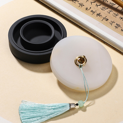 火锅砚台双圈保湿不干墨砚台书法专用带盖墨盒墨海罗纹砚可研墨池