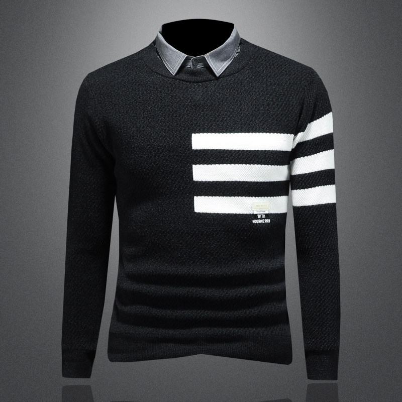2025秋冬新款衬衫领加厚保暖羊毛衫撞色长袖男打底衫8203-P105，男装针织衫/毛衣，电商D316