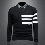 2025秋冬新款衬衫领加厚保暖羊毛衫撞色长袖男打底衫8203-P105，男装针织衫/毛衣，电商D316