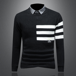 2025秋冬新款衬衫领加厚保暖羊毛衫撞色长袖男打底衫 8203-P105,男装针织衫/毛衣,电商D316