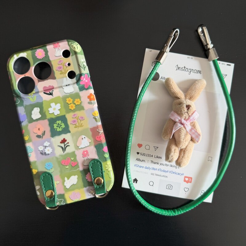 早秋碎花兔子适用苹果17promax菲林手机壳iPhone16全包软壳华为P80小米VIVOX300荣耀一加OPPO韩版ins风保护套