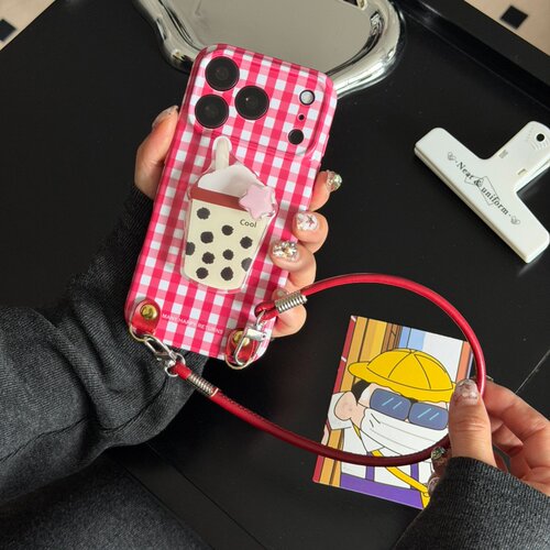 格纹奶茶适用苹果18promax菲林手机壳iPhone17全包软壳华为P90简约防护小米VIVO可爱个性荣耀一加OPPO三星