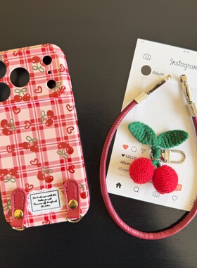 格纹樱桃适用苹果17promax菲林手机壳iPhone16全包软壳华为P80小米VIVOX300荣耀一加OPPO韩版ins风保护套好运