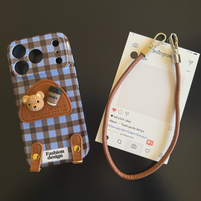 格子咖啡小熊适用苹果17promax菲林手机壳iPhone16全包软壳华为P80小米VIVOX300荣耀一加OPPO韩版ins风保护套