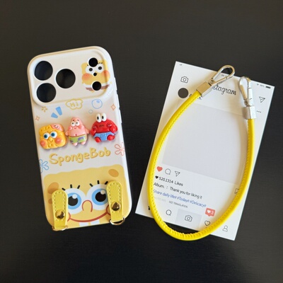 海绵宝宝适用苹果17promax菲林手机壳iPhone16全包软壳华为P80小米VIVOX300荣耀一加OPPO韩版ins风保护套卡通