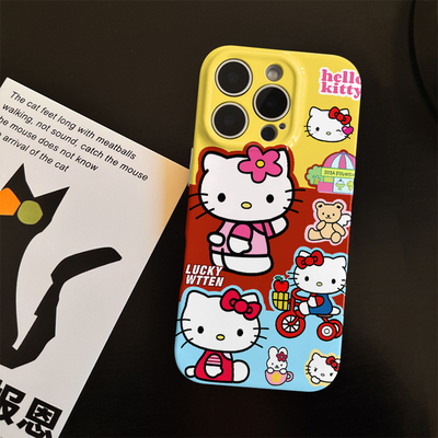 骑车小KT适用苹果17promax菲林手机壳iPhone16全包软壳华为P80小米VIVOX300荣耀一加OPPO韩版ins风保护套卡通