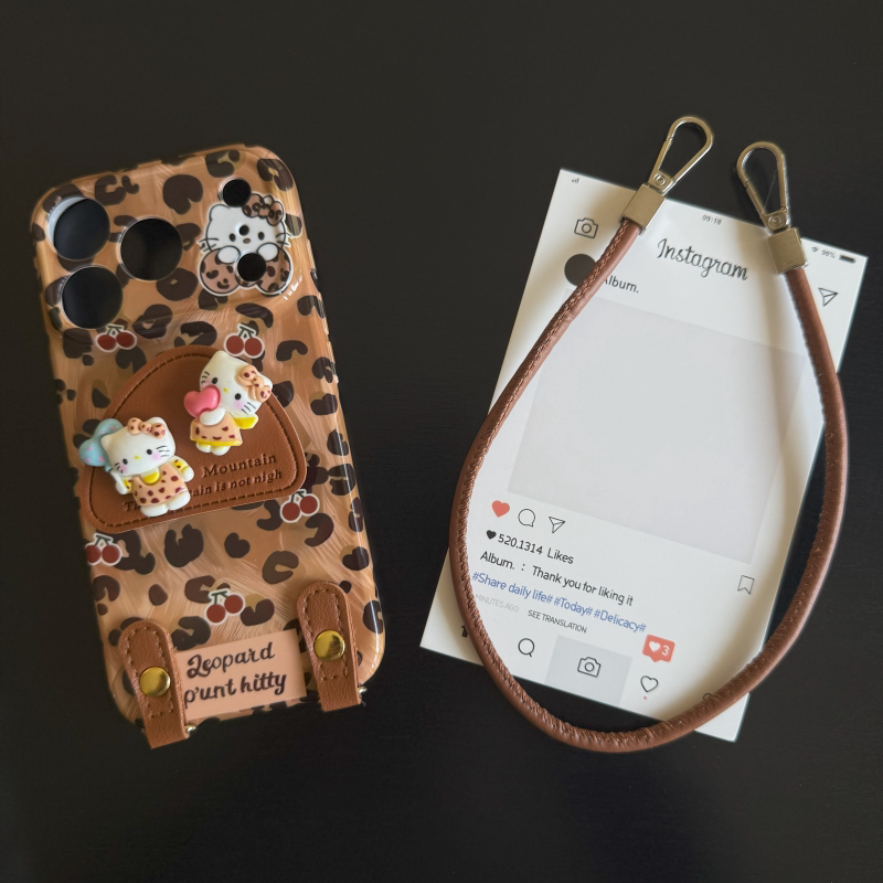 可爱豹纹KT适用苹果17promax菲林手机壳iPhone16全包软壳华为P80小米VIVOX300荣耀一加OPPO韩版ins风保护套