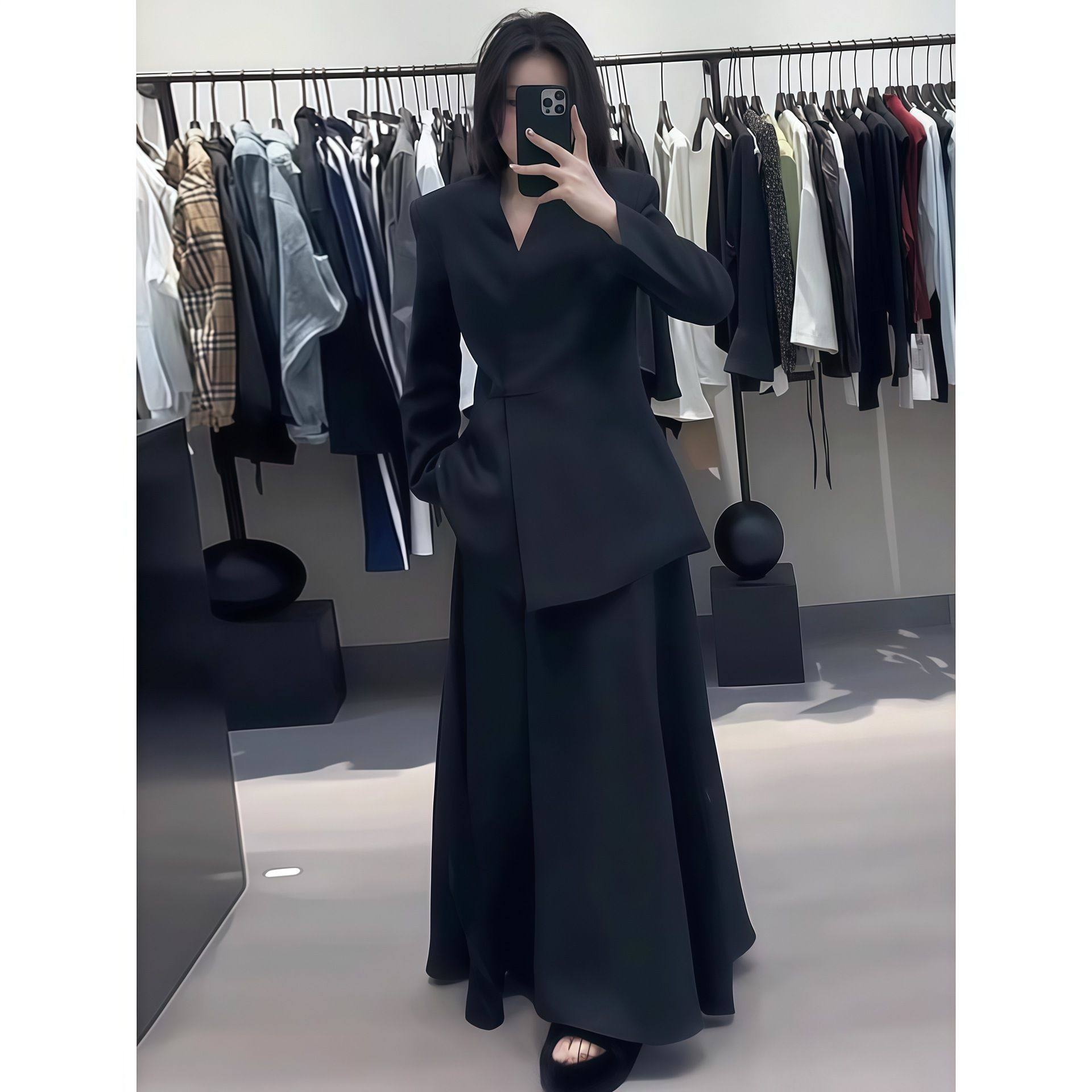 设计极简风中式时尚套装女春秋气质V领西装外套高腰A字长裙两件套,女装/女士精品,西装,淘宝优惠券,粉丝福利购,淘宝优惠卷