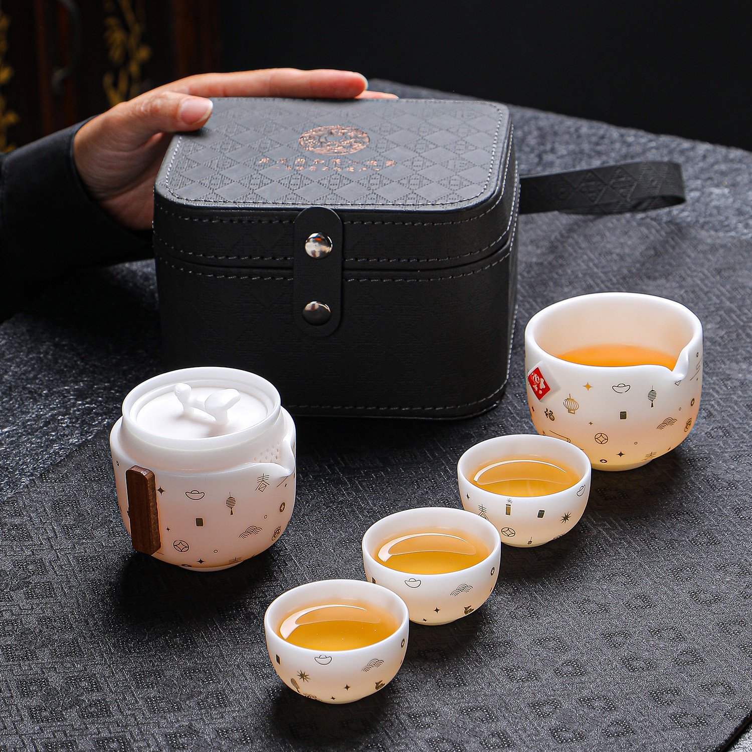 高端冰种玉瓷旅行茶具套装