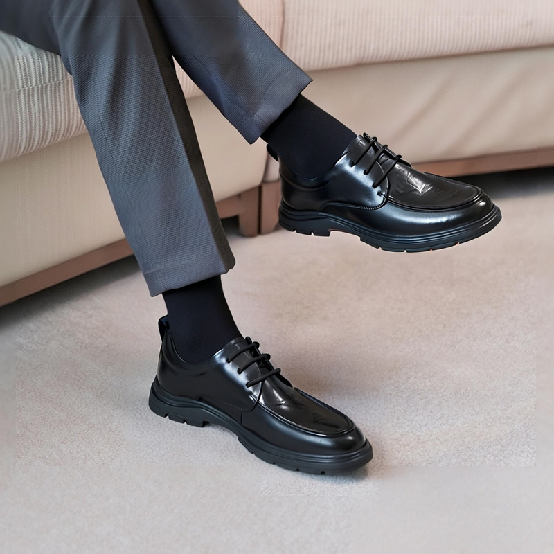 红粉知己男士牛皮厚底乐福鞋26夏季新款增高商务休闲通勤软底皮鞋