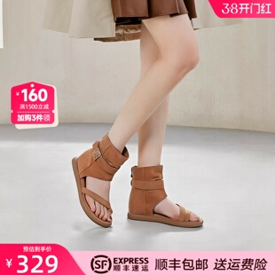 红粉知己2025新款西部风女休闲鞋平底鞋凉鞋女鞋罗马酷飒夹趾短靴