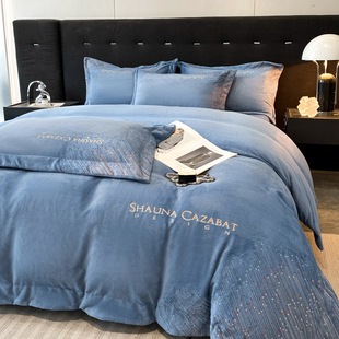 A类宝宝绒刺绣四件套秋冬季保暖加厚牛奶绒床单款防静电加绒套件