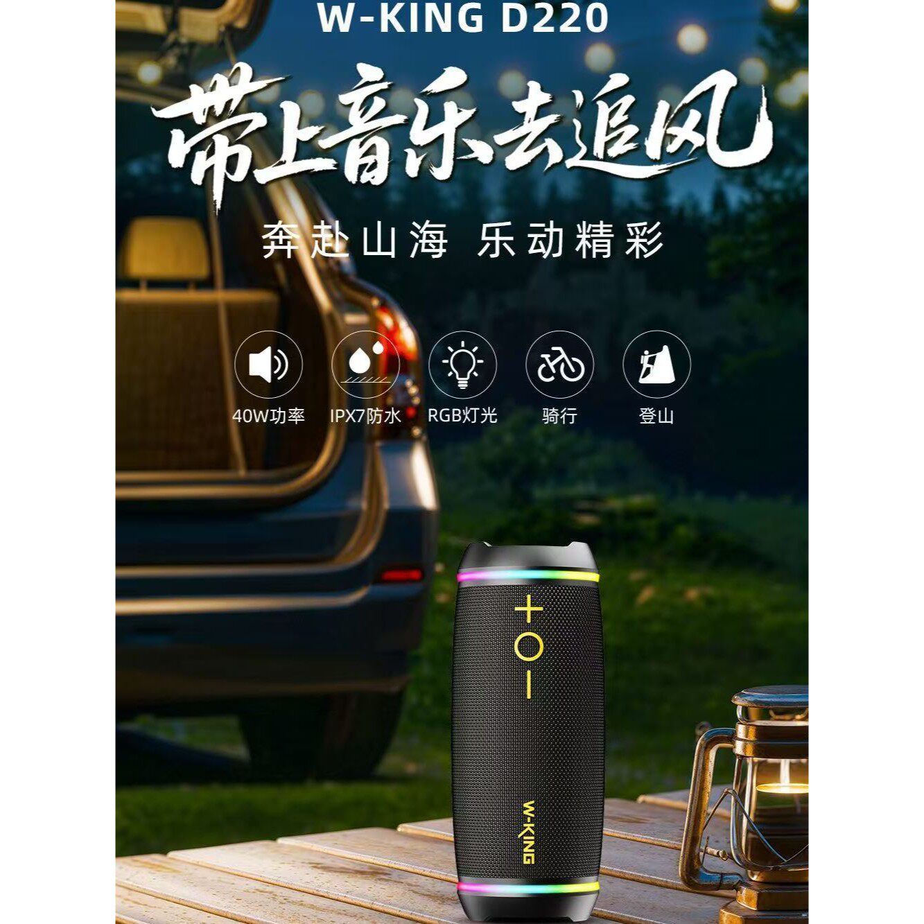 维尔晶D220户外40W便携高音质蓝牙音响骑行防水低音炮炫彩灯光