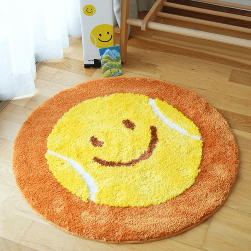 W-ACE网球笑脸植绒地毯80cm 可爱时尚创意家居地毯网球人居家生活