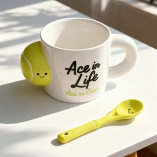 ACE网球马克杯｜可爱陶瓷水杯带勺创意实用情侣生日礼物礼盒装