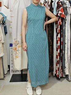 【湖蓝网纱】无袖改良新中式旗袍落萦少女日常可穿小个子连衣裙