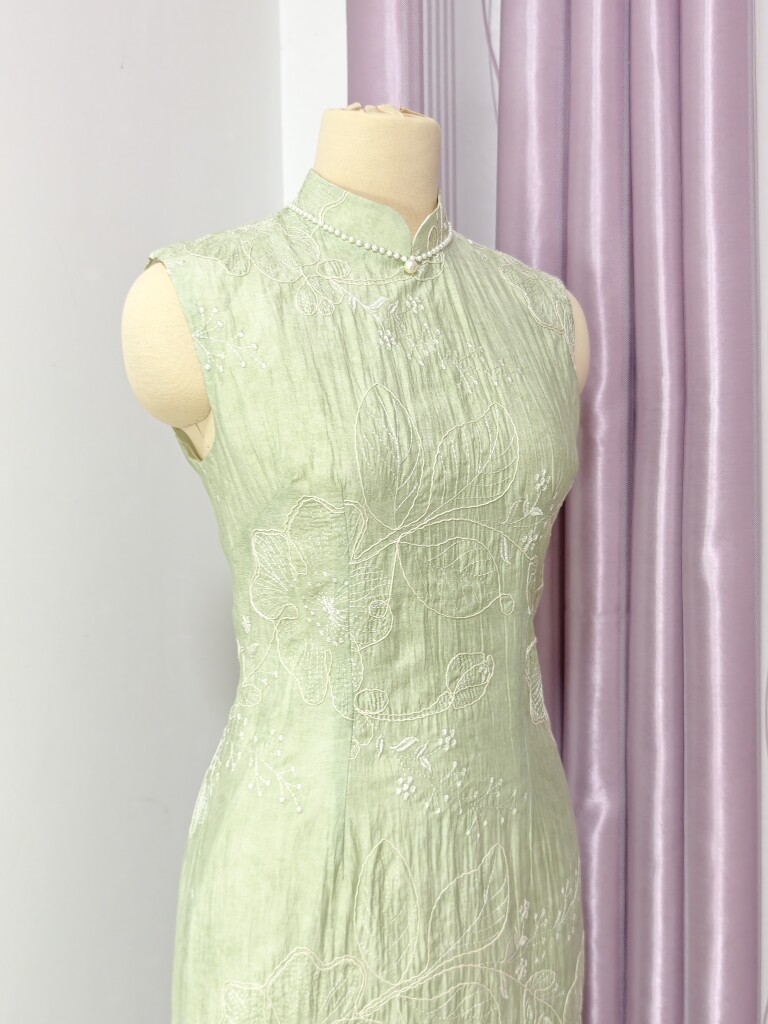 【山荷盏】新中式绿色旗袍无袖连衣裙修身显瘦显白小个子日常可穿