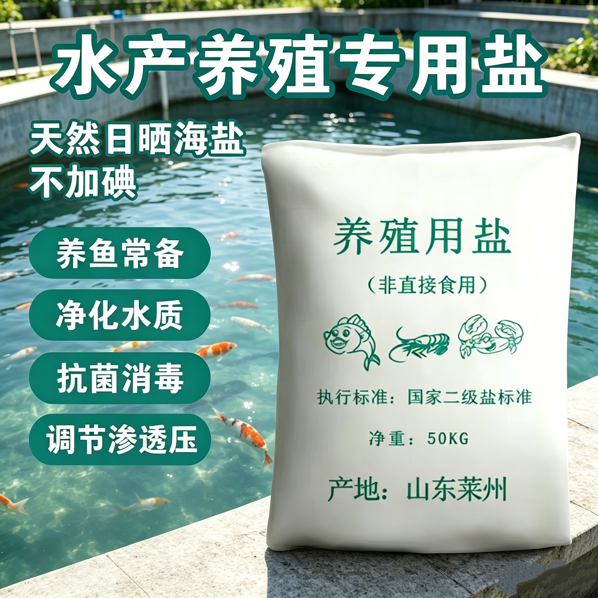 日晒无碘海盐工业盐锦鲤鱼塘杀菌