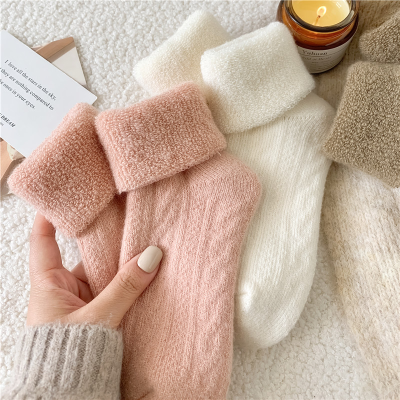 羊毛厚袜子女士秋冬季中筒长筒加绒加厚毛圈袜冬天睡眠月子毛巾袜