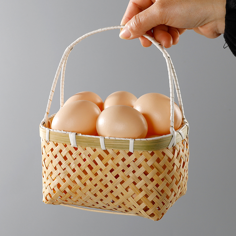 竹编小提篮镂空竹篮手工创意家用收纳筐水果篮酒店圆形小篮子