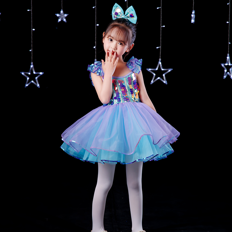新款六一儿童蓬蓬裙演出服幼儿园舞蹈服可爱亮片纱裙公主裙表演服