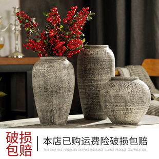复古陶瓷餐桌花瓶景德镇土陶罐摆件客厅插花粗陶水培鲜花花盆瓷器