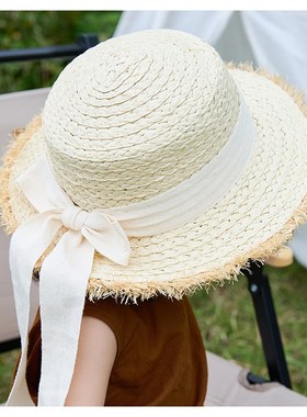 亲子草帽女宝宝夏季洋气百搭蝴蝶结礼帽男宝宝海边沙滩防晒遮阳帽
