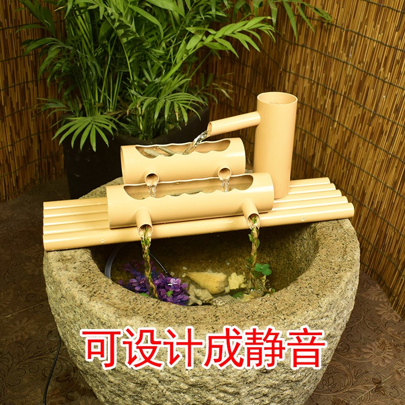 PVC流水摆件养鱼缸水循环水缸客厅招财竹子造景圆缸过滤器流水器