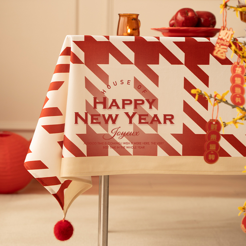 新年桌布免洗防油防水圣诞圣诞节氛围感春节主题红色餐桌布茶几布